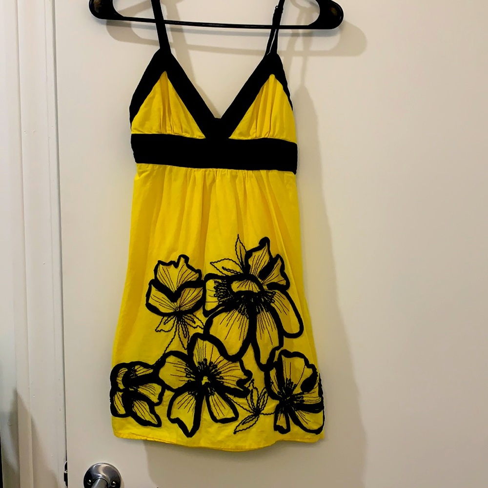 Yellow and Black Floral Mini Dress